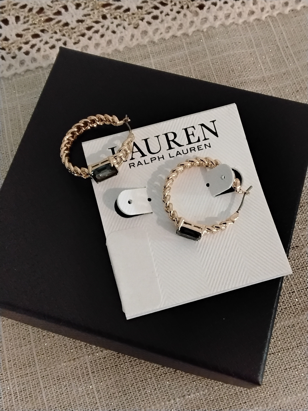 Lauren Ralph Lauren Gold-Tone Hoop Earrings with Stone